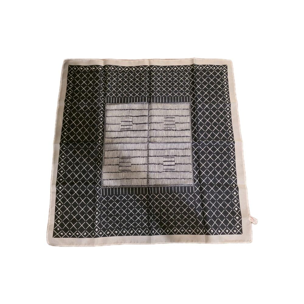 Vintage Made in Italy Black White Geometric Square Scarf 100% Polyester Mod